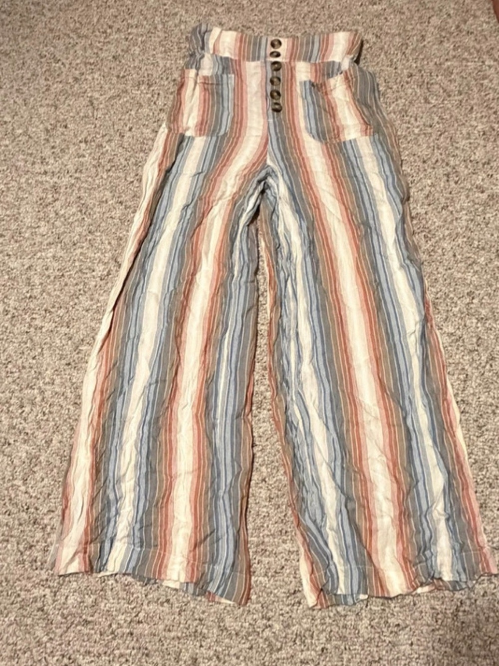 American Eagle Outfitters Striped Wide-Leg Pants in Cream, Blue & Brown